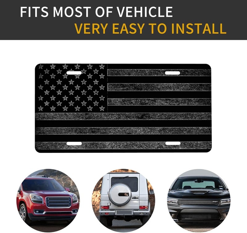 CTVSLFU Front License Plate Cover – Aluminum Metal Car Accessory, Rust-Proof Novelty Vanity Tag Decor for Men & Women, 6x12 with 4 Holes - Black American Flag 002 - Image 4